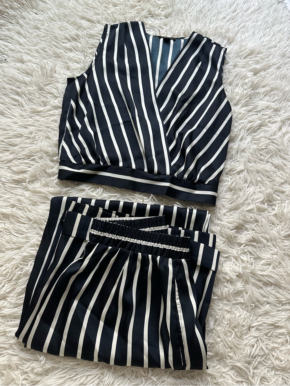 Black and White Striped Wide Leg Jumpsuit
